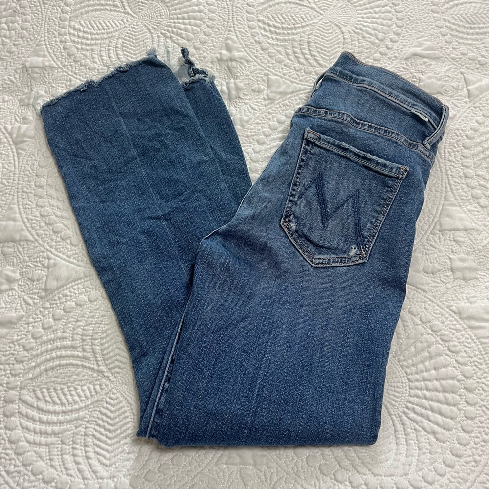 MOTHER Insider Crop Step Chew Denim Jeans High Rise Medium Wash Distressed 27 - Picture 15 of 16